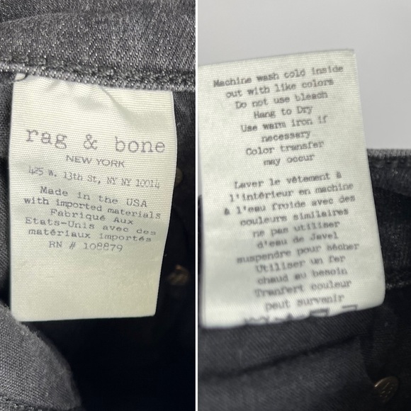 Rag & Bone High Rise Ankle Skinny Jeans in Ariel Black Gray 25 - Picture 12 of 16
